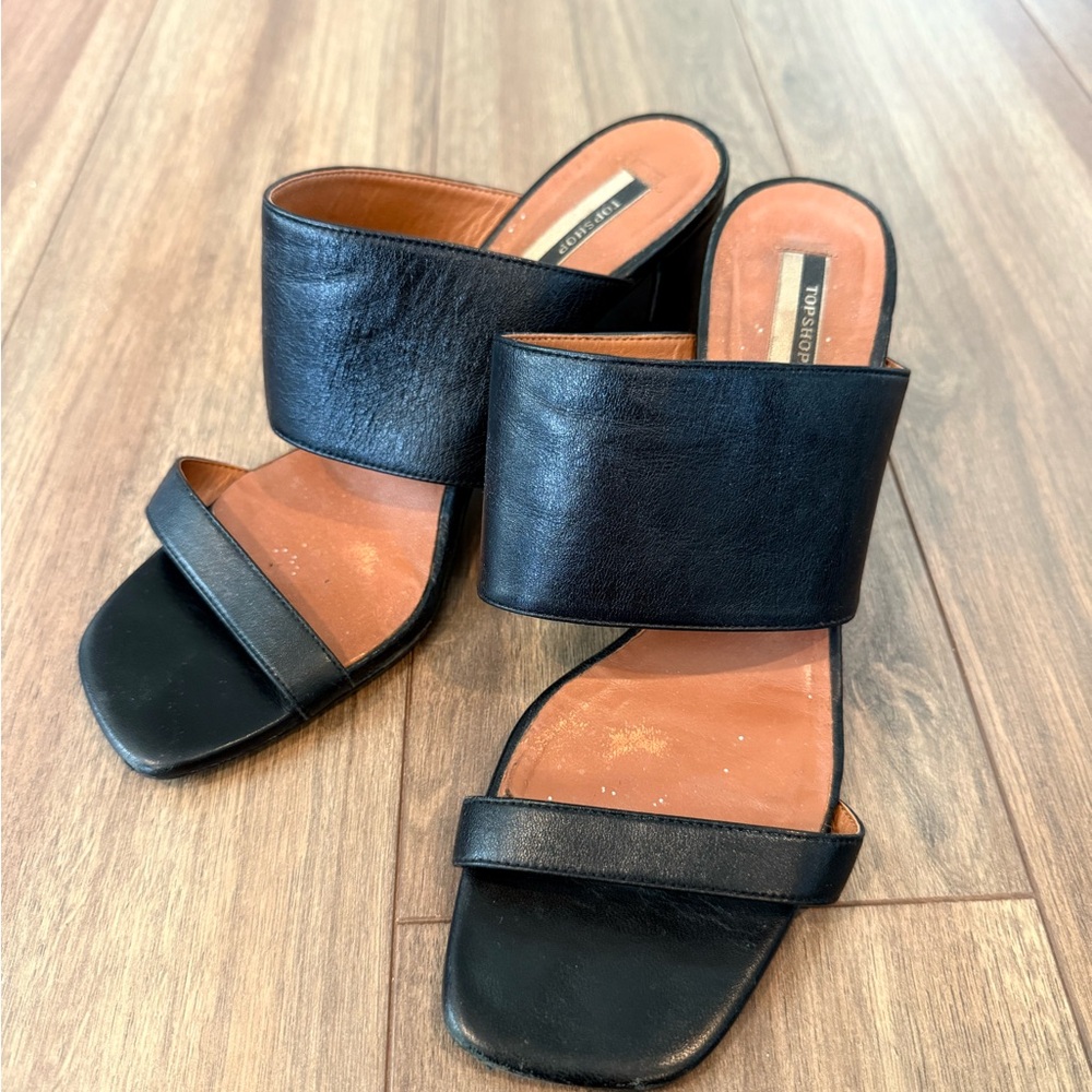 Black Leather Women's Slide Sandals